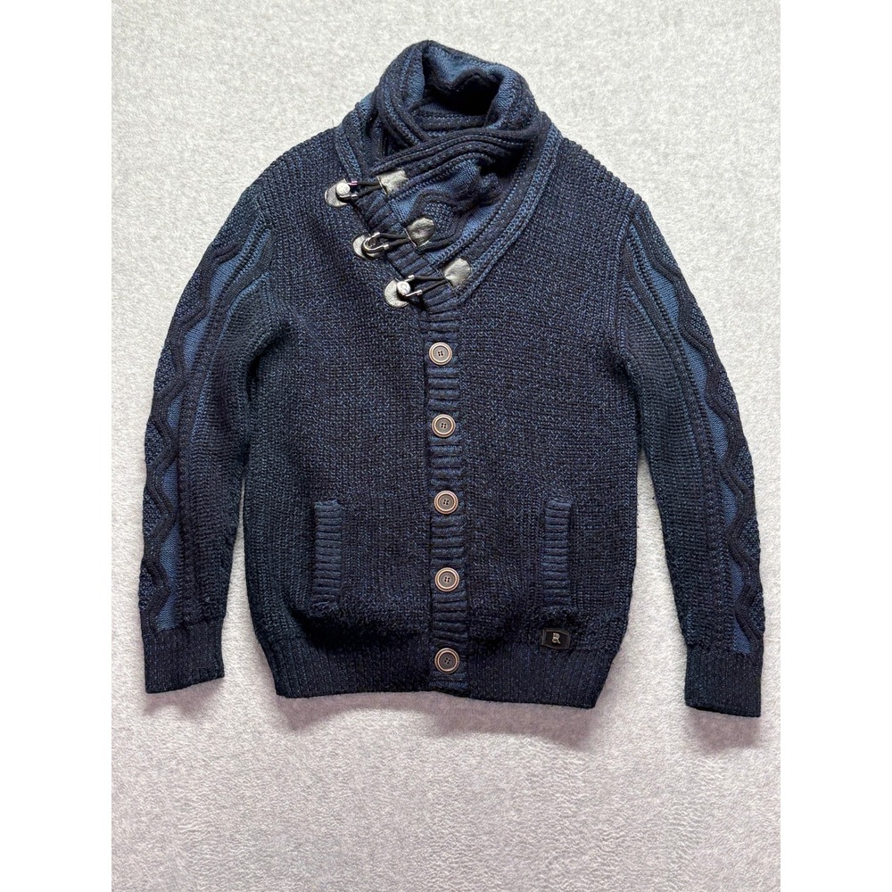 LCR Black Edition Mens XXL Navy Blue Wool Blend Toggle Shawl Cardigan Sweater